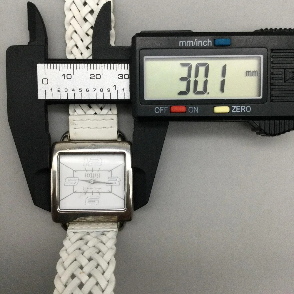 Ecclissi Womens Watch 30mm Sterling Silver White Leather Band 23285 New Battery